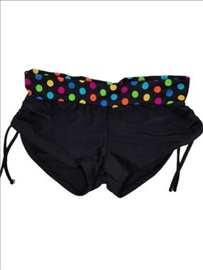 Black Fold-Over Swim Bottoms with Rainbow Polka Dot Trim by Gaviota Diamante